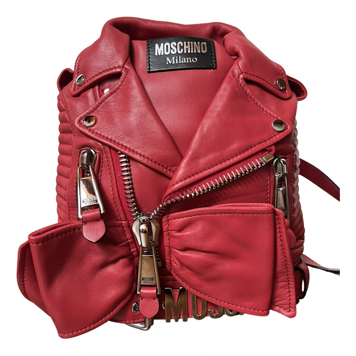Biker leather backpack Moschino Red in 